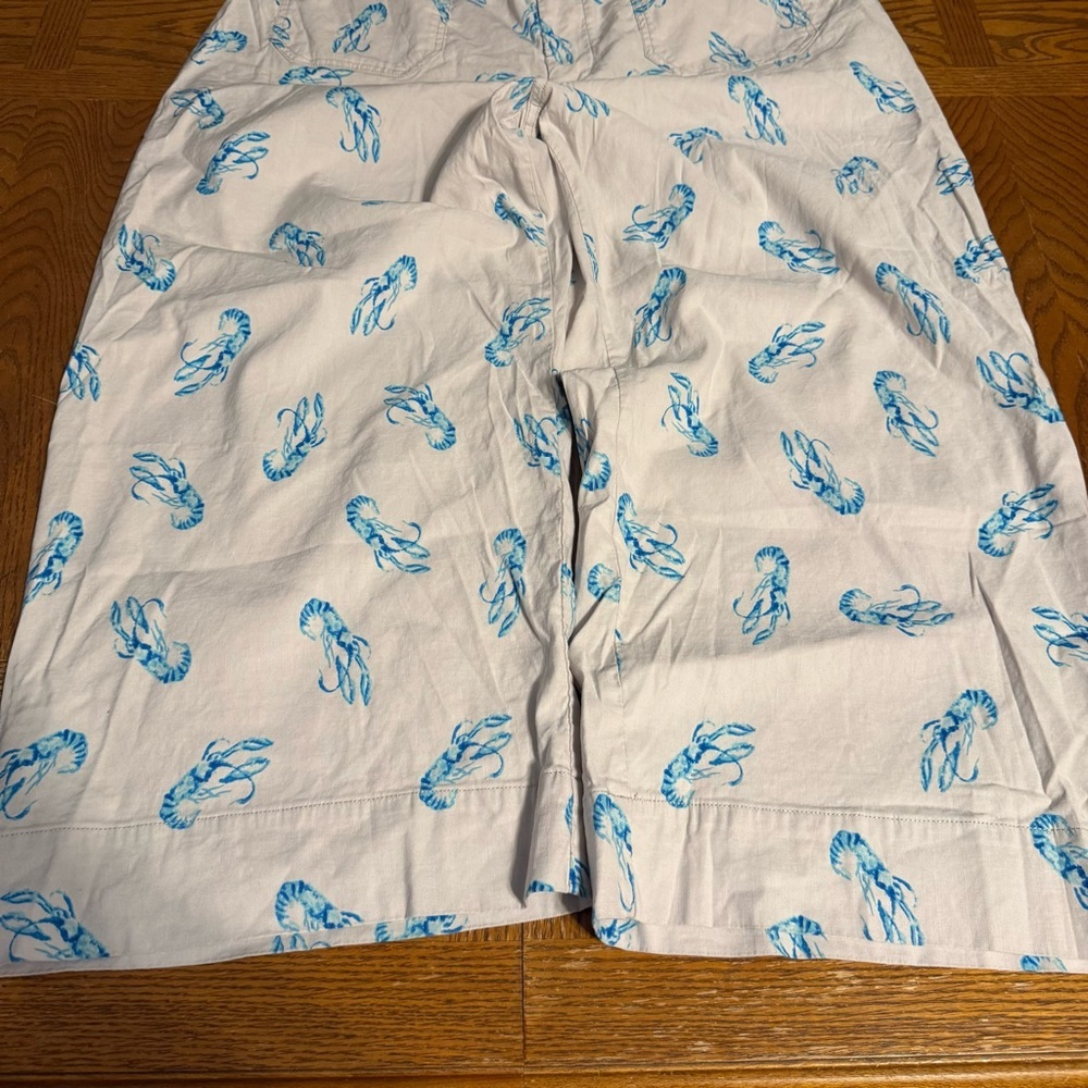 Maeve Anthropologie Colette Cropped Wide Leg Ivory Pants Blue Lobster Print 16W - Picture 5 of 15